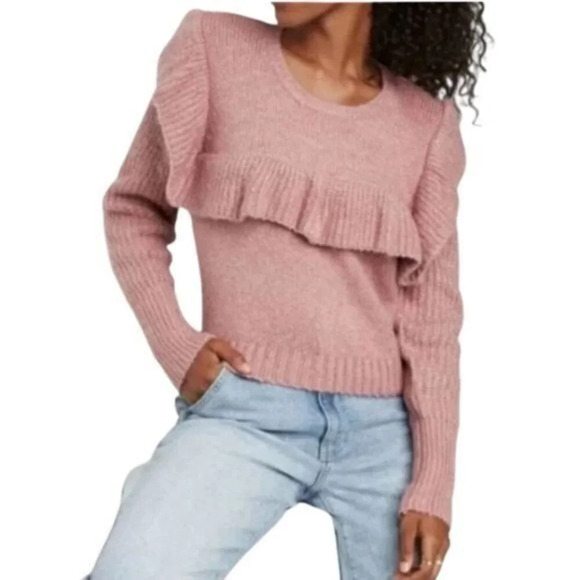 Wild Fable Pink Ruffle Crew Neck Sweater M - Picture 1 of 5